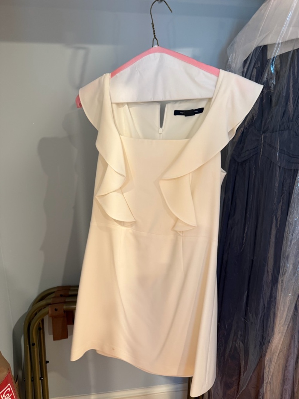 French Connection Cream Ruffle-Trim Mini Dress